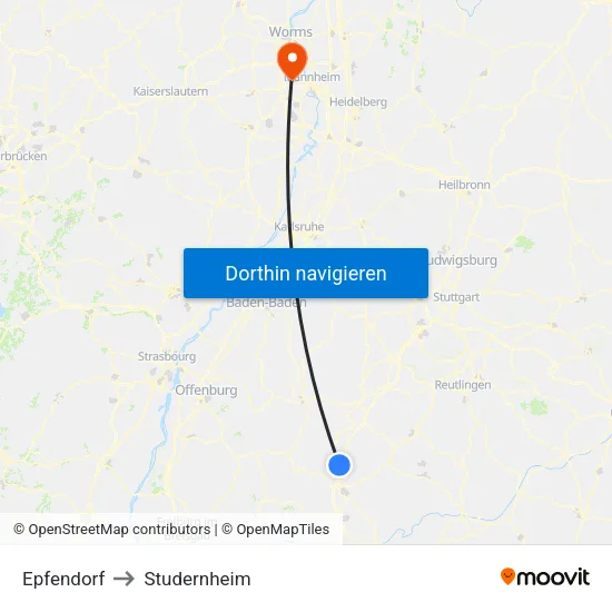 Epfendorf to Studernheim map