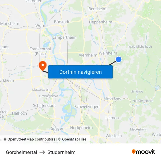 Gorxheimertal to Studernheim map