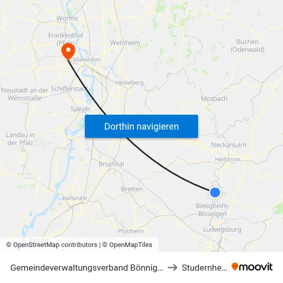 Gemeindeverwaltungsverband Bönnigheim to Studernheim map