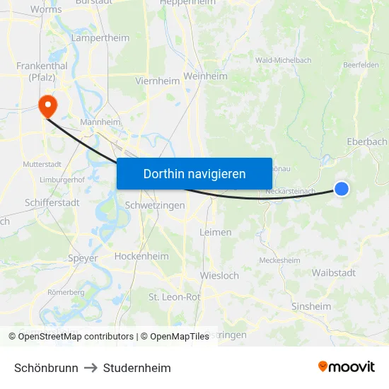 Schönbrunn to Studernheim map
