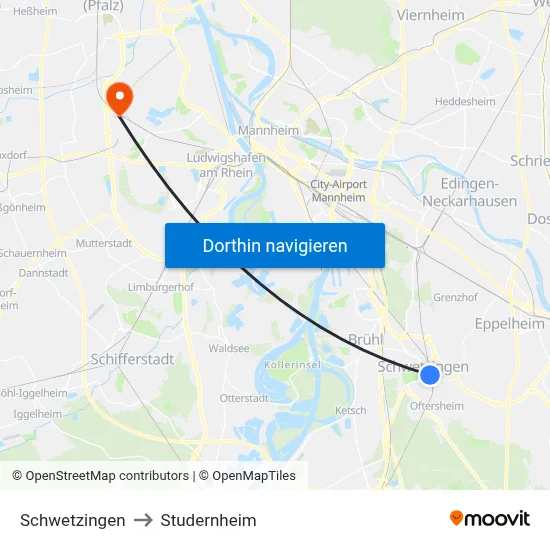Schwetzingen to Studernheim map