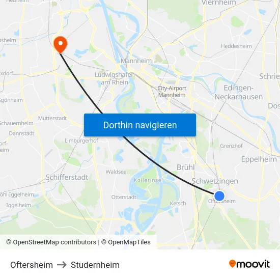 Oftersheim to Studernheim map