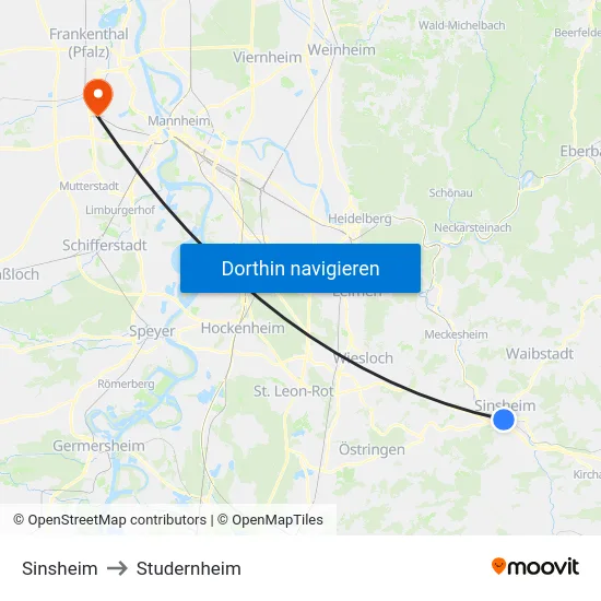 Sinsheim to Studernheim map