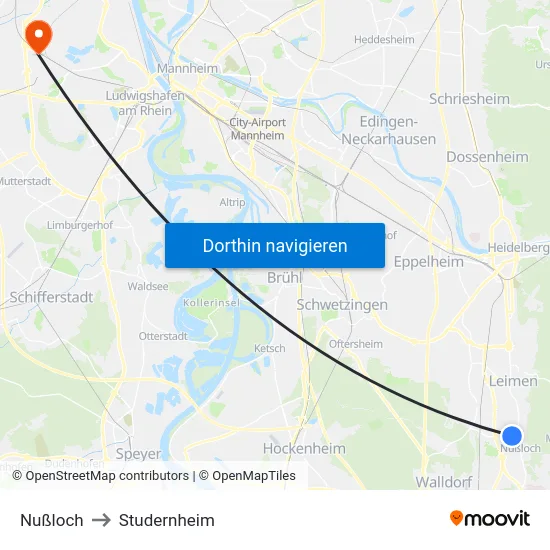 Nußloch to Studernheim map