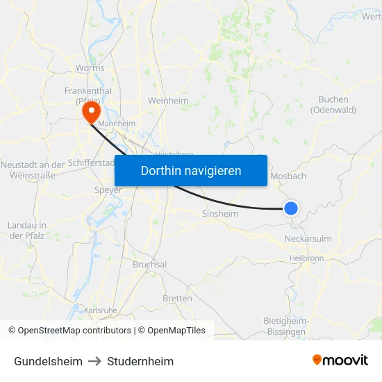 Gundelsheim to Studernheim map