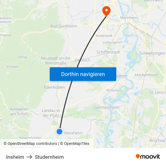 Insheim to Studernheim map