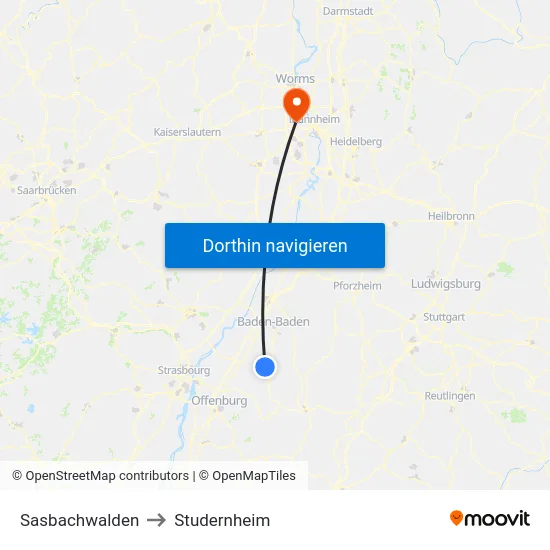 Sasbachwalden to Studernheim map