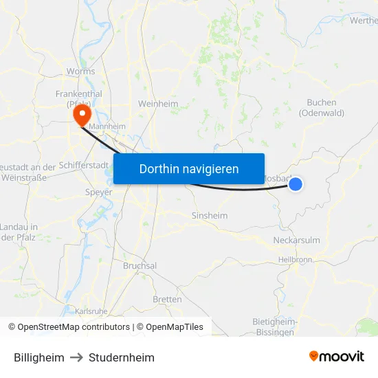 Billigheim to Studernheim map