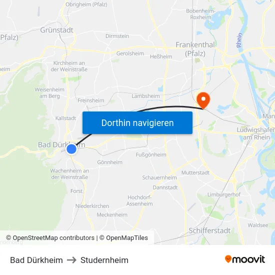 Bad Dürkheim to Studernheim map