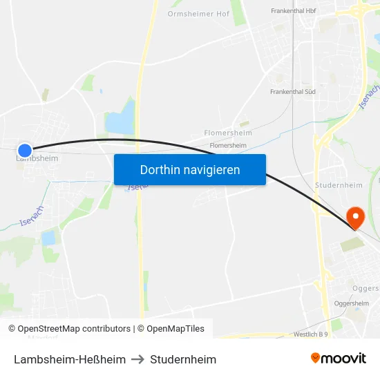 Lambsheim-Heßheim to Studernheim map