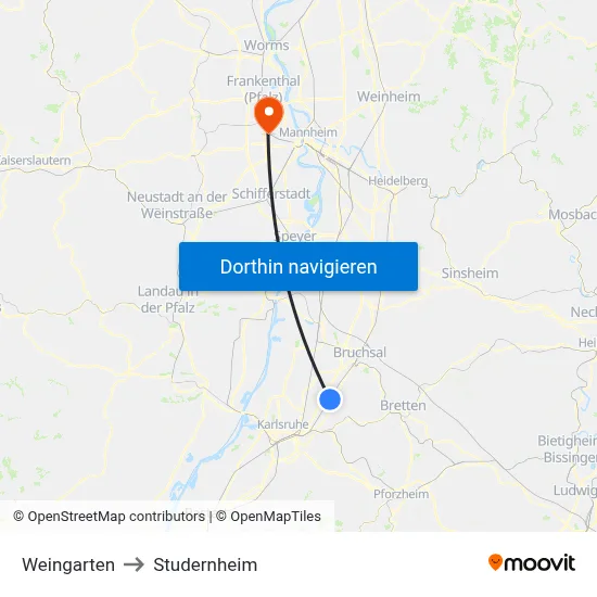 Weingarten to Studernheim map