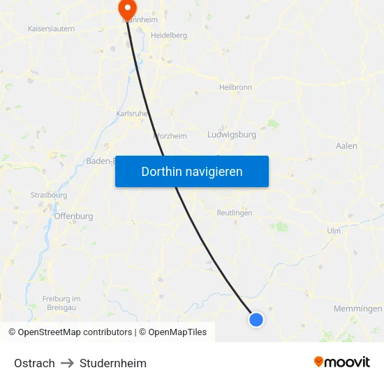Ostrach to Studernheim map