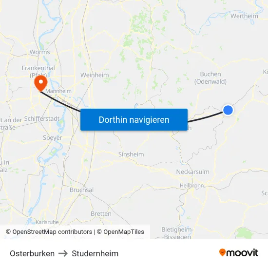Osterburken to Studernheim map