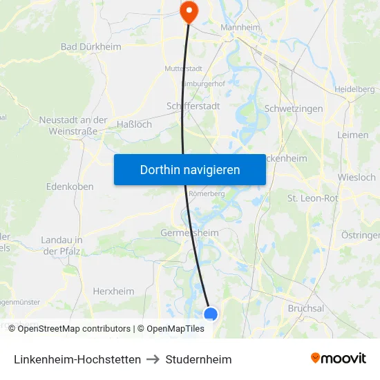 Linkenheim-Hochstetten to Studernheim map