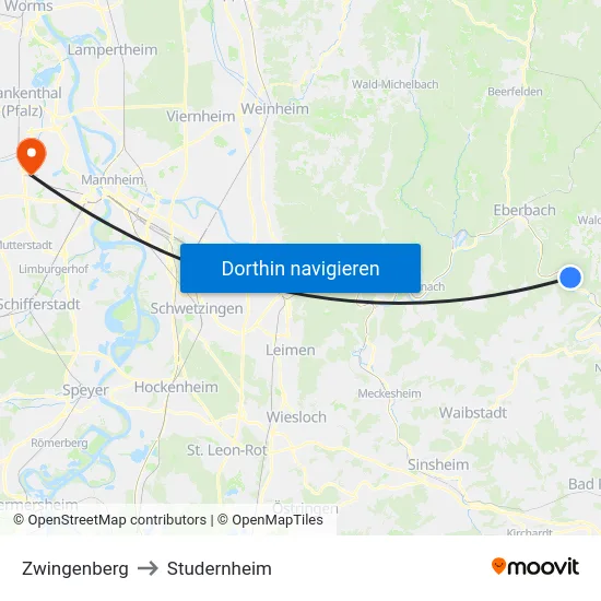 Zwingenberg to Studernheim map