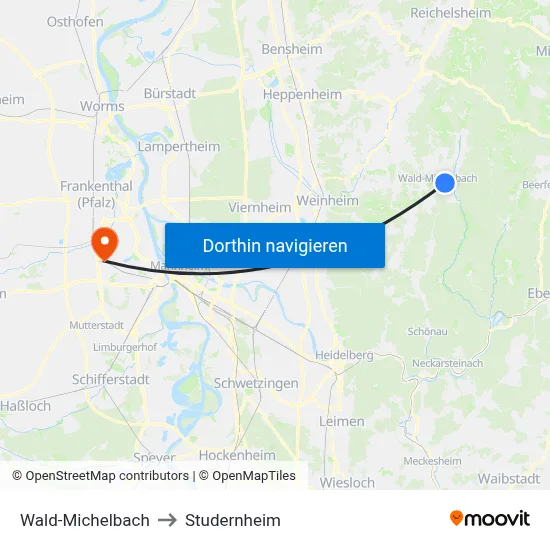 Wald-Michelbach to Studernheim map