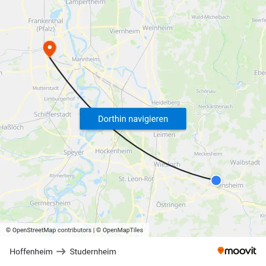 Hoffenheim to Studernheim map