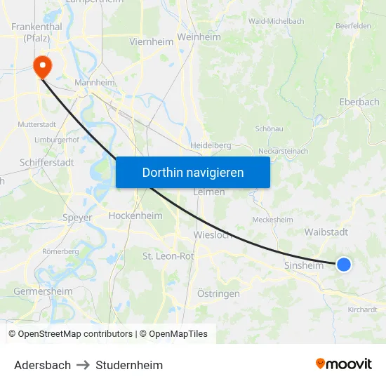 Adersbach to Studernheim map