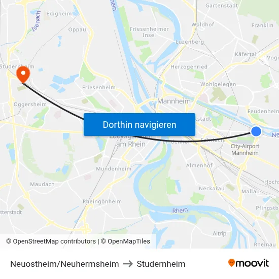 Neuostheim/Neuhermsheim to Studernheim map