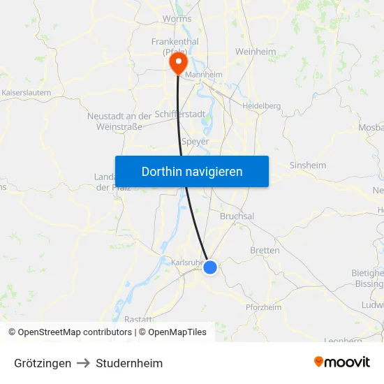Grötzingen to Studernheim map