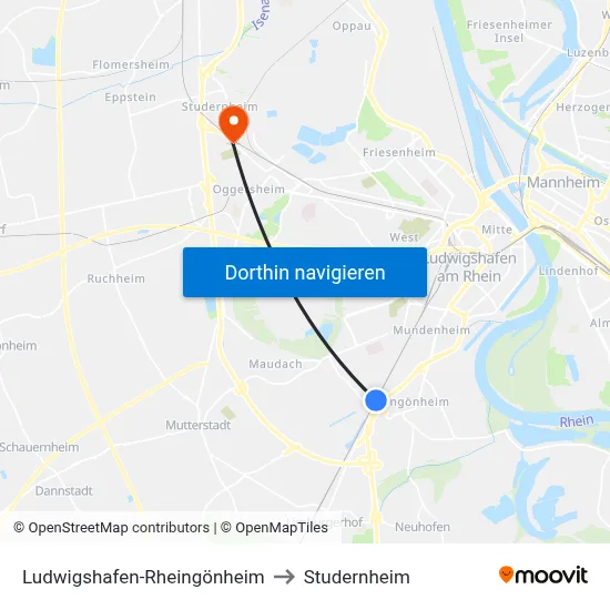 Ludwigshafen-Rheingönheim to Studernheim map