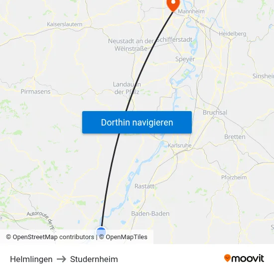 Helmlingen to Studernheim map