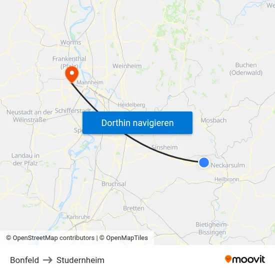 Bonfeld to Studernheim map