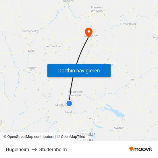 Hügelheim to Studernheim map