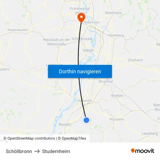 Schöllbronn to Studernheim map