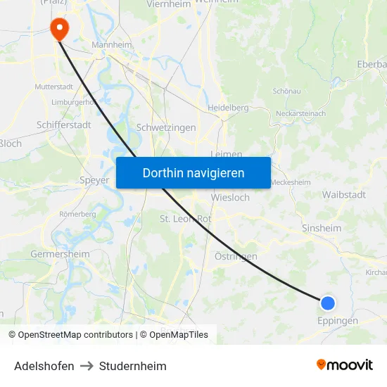Adelshofen to Studernheim map