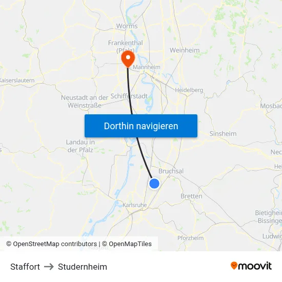 Staffort to Studernheim map