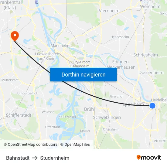 Bahnstadt to Studernheim map