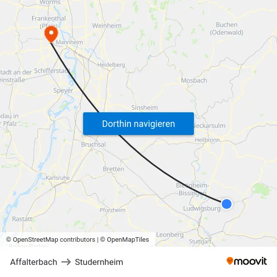 Affalterbach to Studernheim map