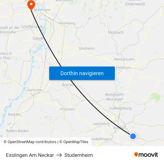 Esslingen Am Neckar to Studernheim map