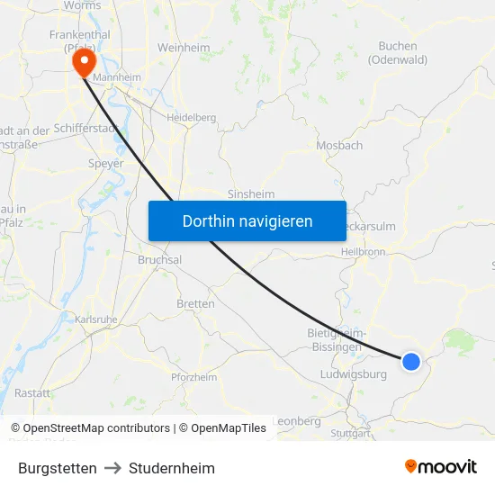 Burgstetten to Studernheim map