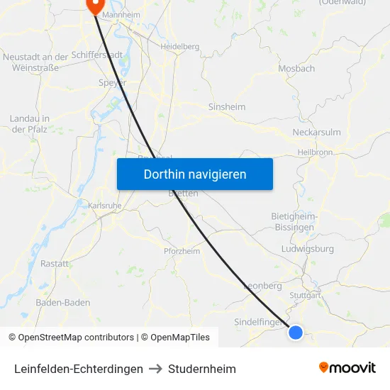 Leinfelden-Echterdingen to Studernheim map