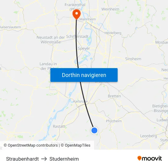 Straubenhardt to Studernheim map