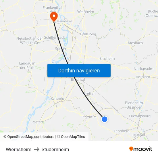 Wiernsheim to Studernheim map