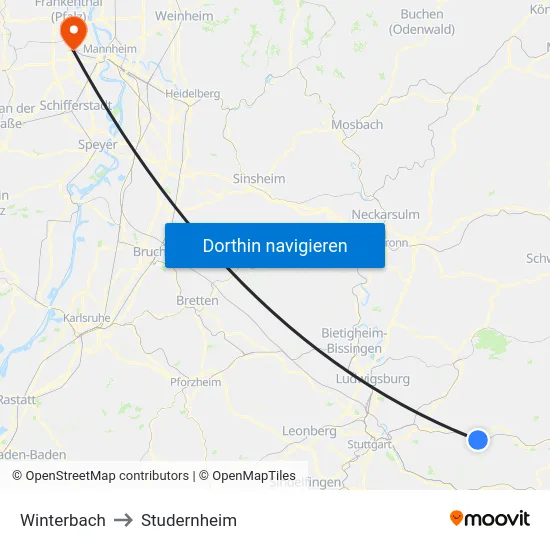 Winterbach to Studernheim map