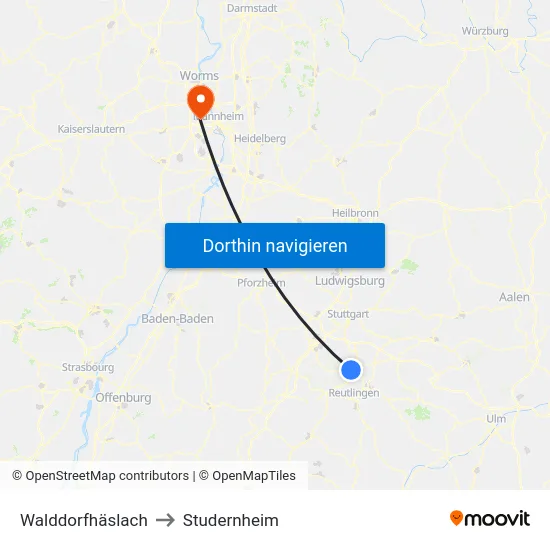 Walddorfhäslach to Studernheim map