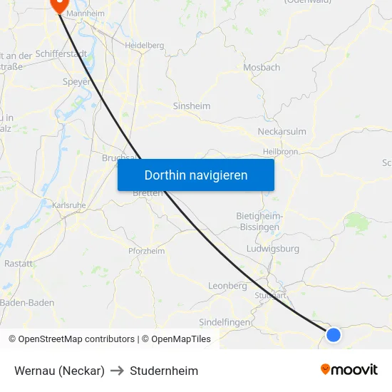 Wernau (Neckar) to Studernheim map