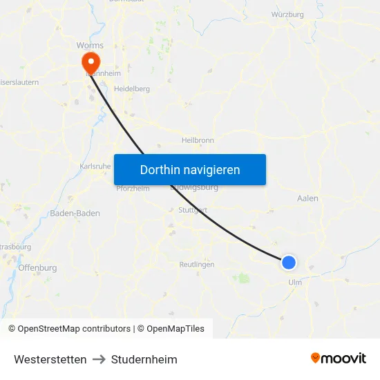 Westerstetten to Studernheim map