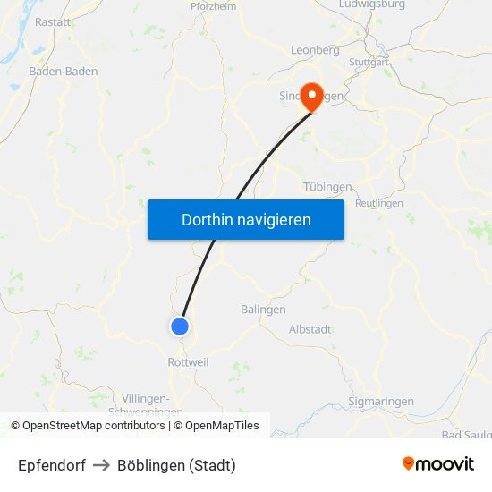 Epfendorf to Böblingen (Stadt) map