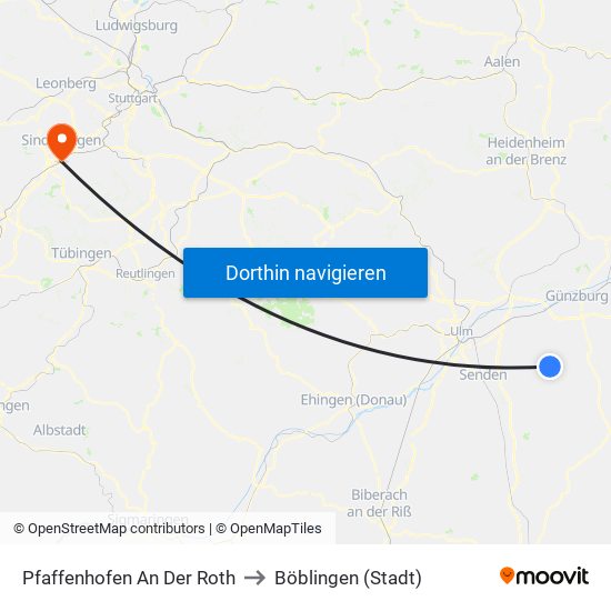 Pfaffenhofen An Der Roth to Böblingen (Stadt) map