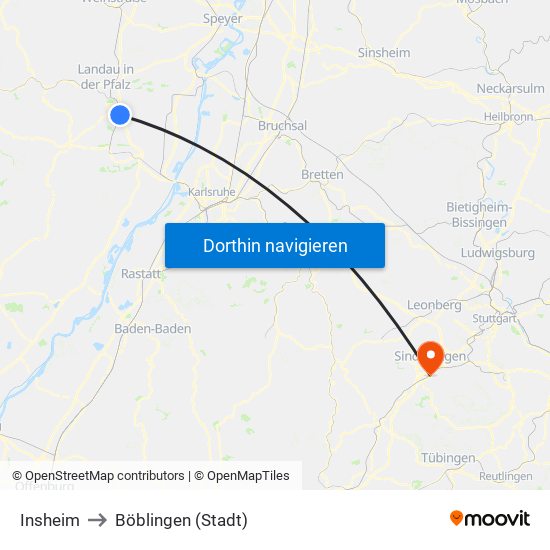 Insheim to Böblingen (Stadt) map