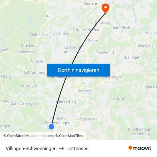 Villingen-Schwenningen to Dettensee map