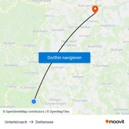 Unterkirnach to Dettensee map