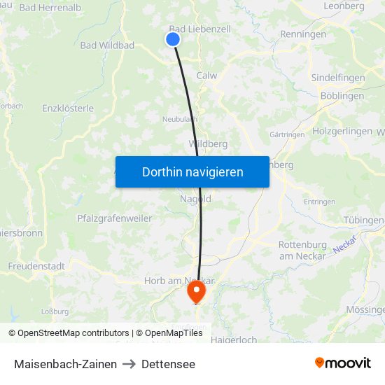 Maisenbach-Zainen to Dettensee map