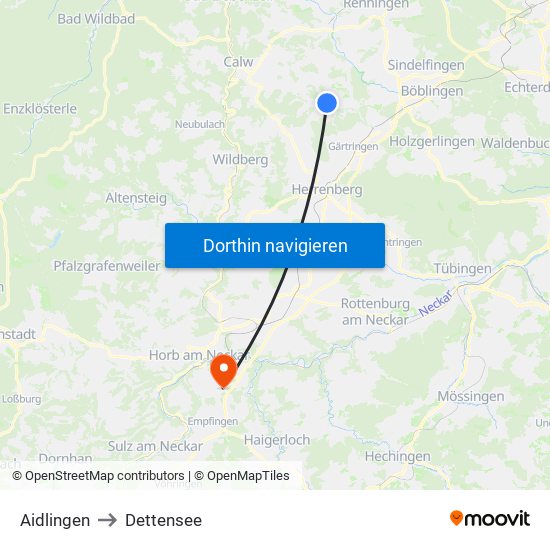 Aidlingen to Dettensee map
