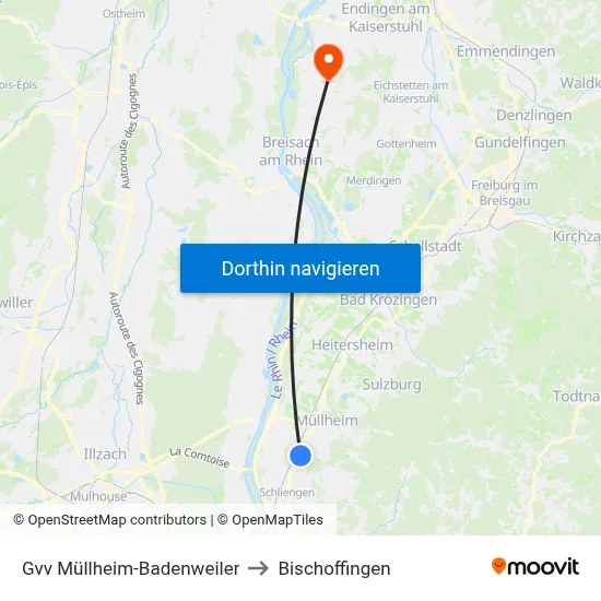 Gvv Müllheim-Badenweiler to Bischoffingen map